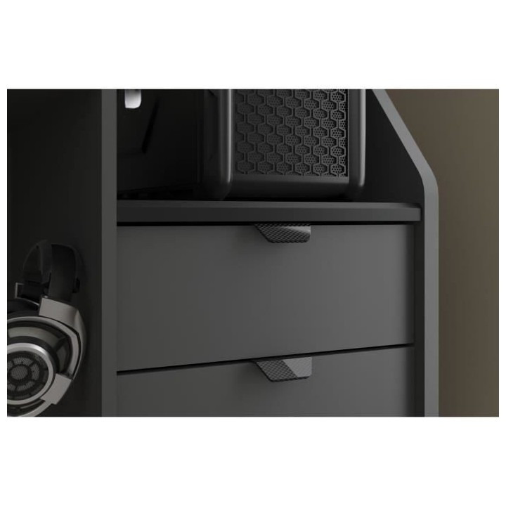 Bureau de jeu Gaming - Panneaux de particules - Décor gris et noir -