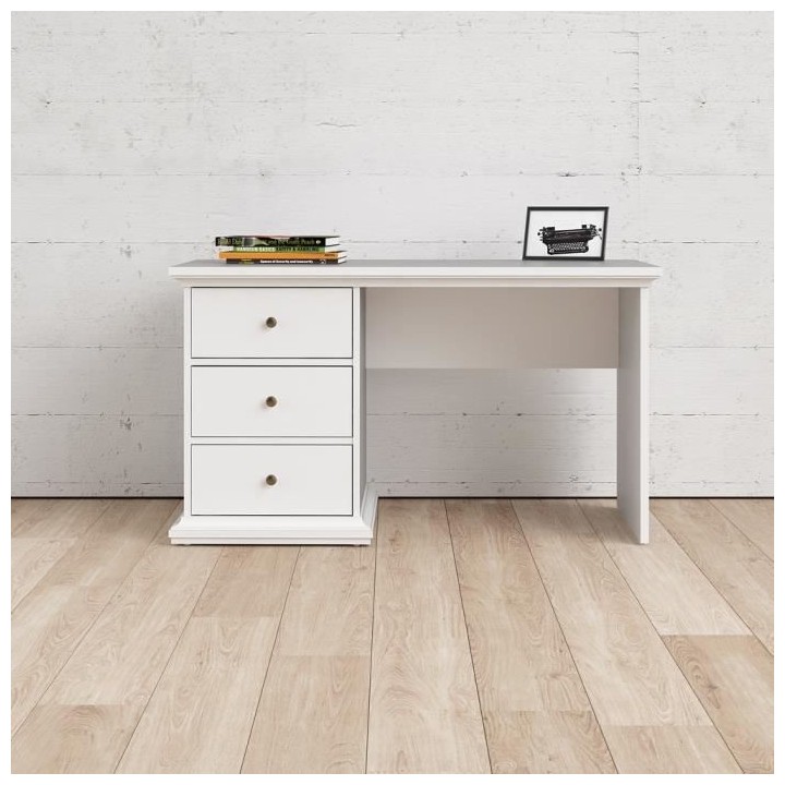 TVILUM Bureau 3 tiroirs - Blanc - L 102,6 x P 41,6 x H 80,8 cm - PARIS
