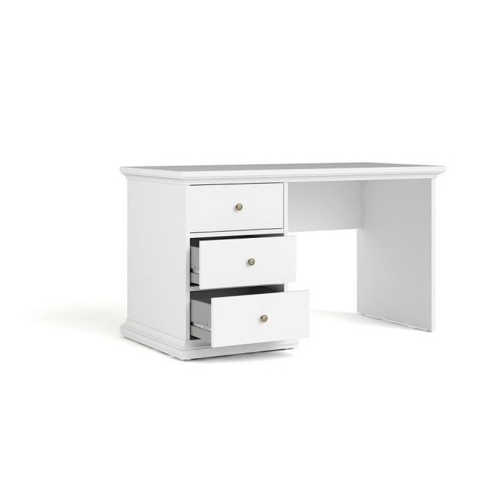 TVILUM Bureau 3 tiroirs - Blanc - L 102,6 x P 41,6 x H 80,8 cm - PARIS