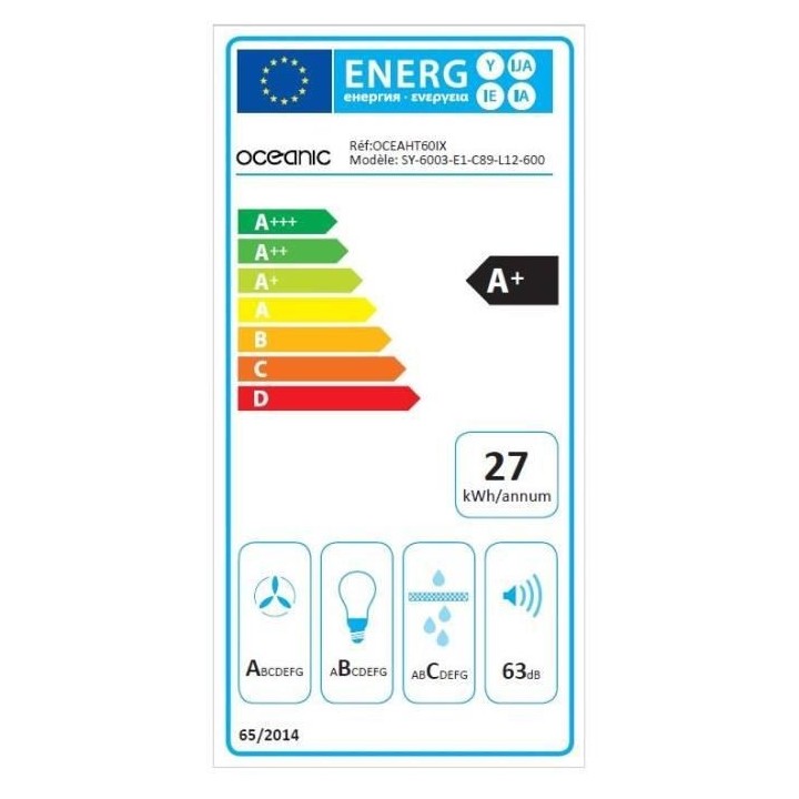Hotte tiroir OCEANIC OCEAHT60IX 60 cm - Inox