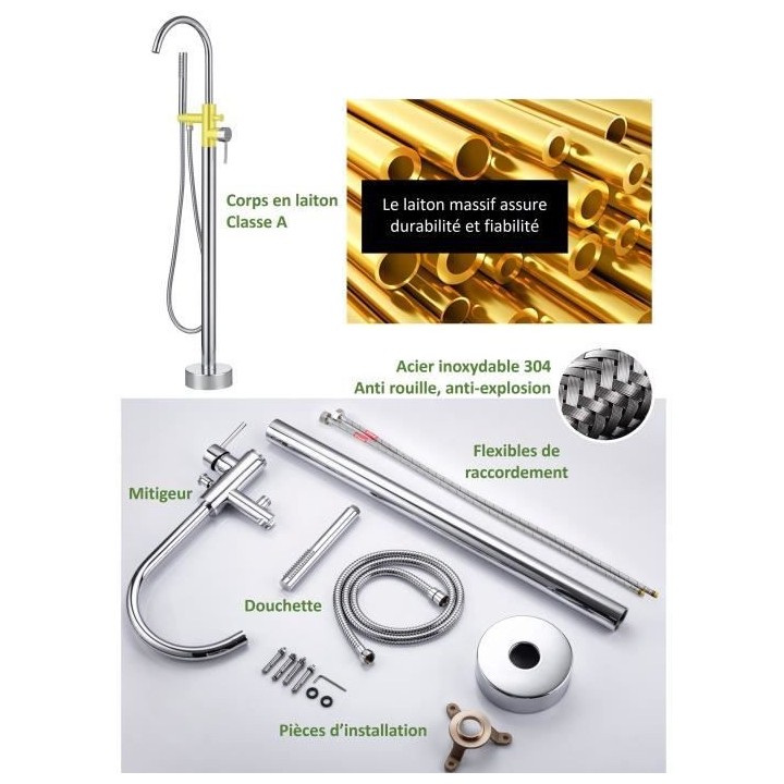 Mitigeur sur pied pour baignoire îlot - Mécanique - Chrome - OCEANIC