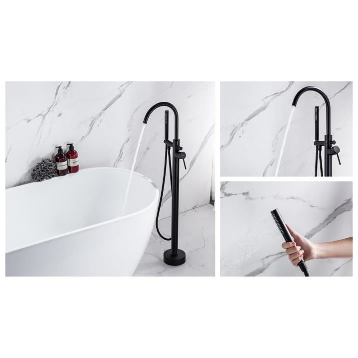 Mitigeur sur pied pour baignoire îlot - Mécanique - Noir mat - OCEAN
