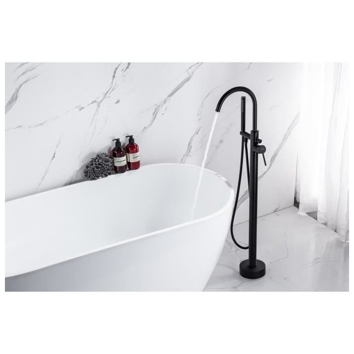 Mitigeur sur pied pour baignoire îlot - Mécanique - Noir mat - OCEAN