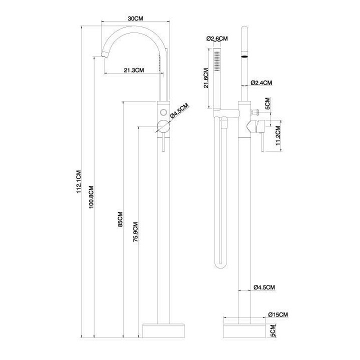 Mitigeur sur pied pour baignoire îlot - Mécanique - Noir mat - OCEAN