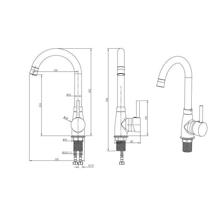 Robinet de cuisine - Mitigeur mécanique - Rotatif 360° - 2 jets - OC