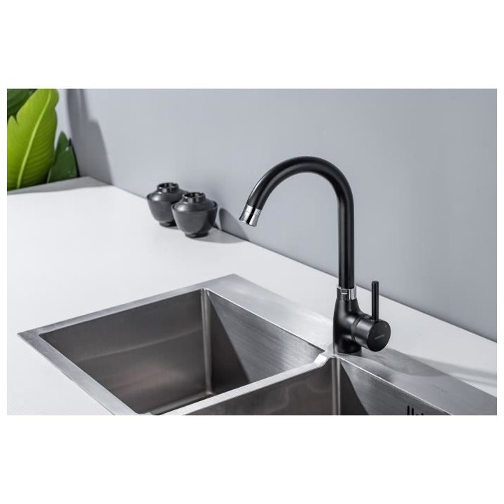 Mitigeur de cuisine - Noir/Chrome - Mécanique - OCEANIC - Rotatif 360