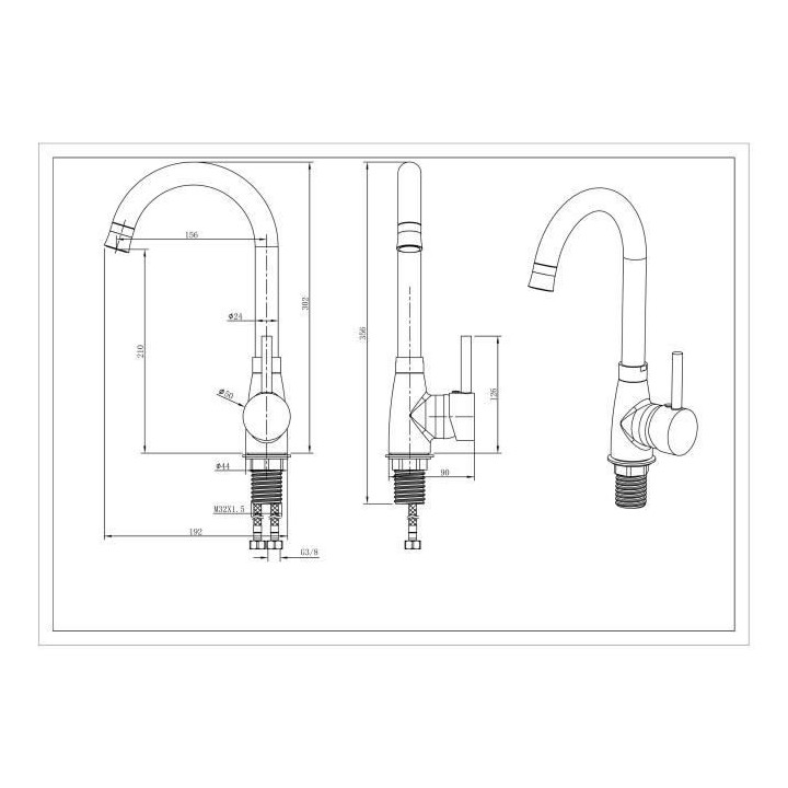 Mitigeur de cuisine - Noir/Chrome - Mécanique - OCEANIC - Rotatif 360