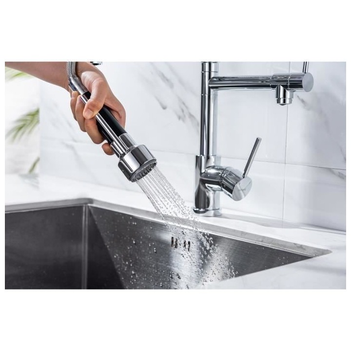 Robinet de cuisine - Mitigeur évier - Rotatif 360° - 2 jets - OCEANI