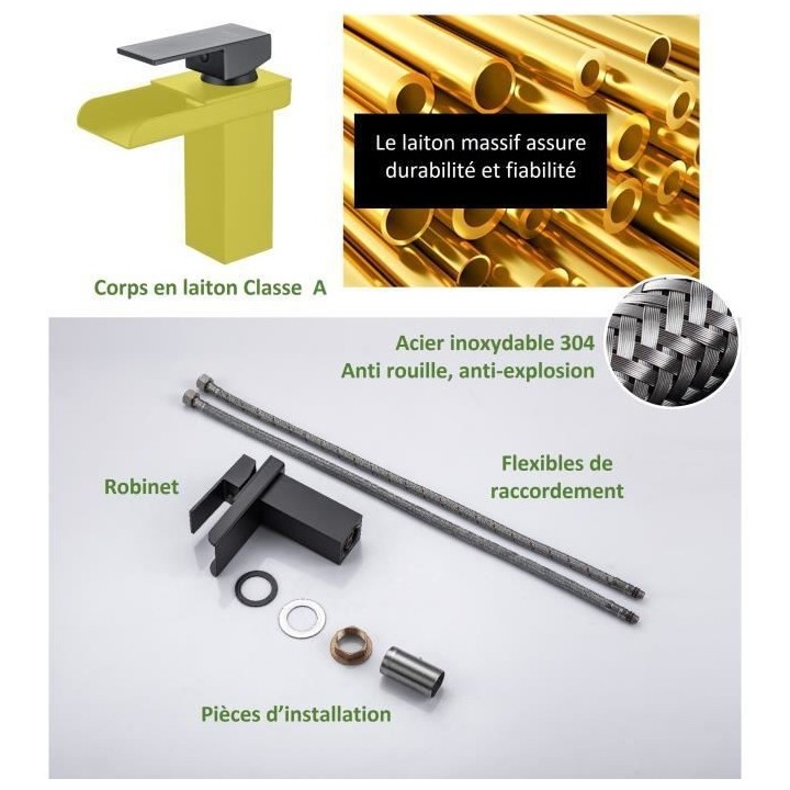 Mitigeur pour vasque et lavabo - Mécanique - Noir mat - OCEANIC - En