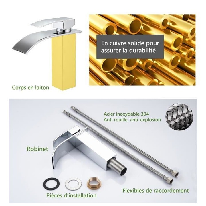 Mitigeur pour vasque et lavabo - Mécanique - En cascade - En laiton -