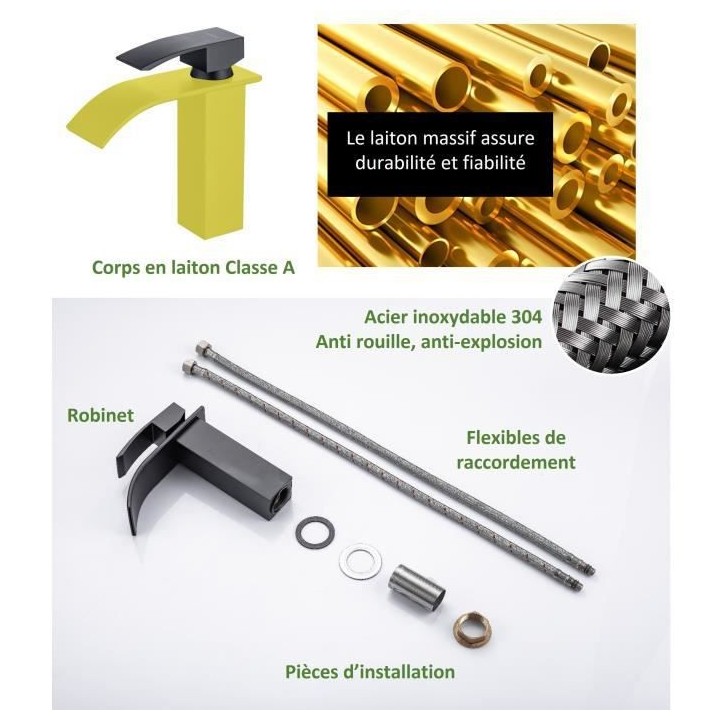 Mitigeur pour vasque et lavabo - Mécanique - OCEANIC - Noir mat - En