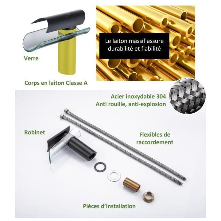 Mitigeur pour vasque et lavabo - Mécanique - OCEANIC - Noir mat - En