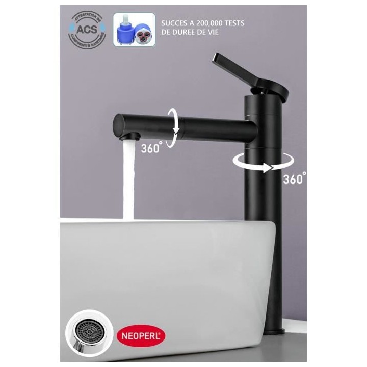 Mitigeur pour vasque et lavabo - Mécanique - OCEANIC - Noir mat - Dro