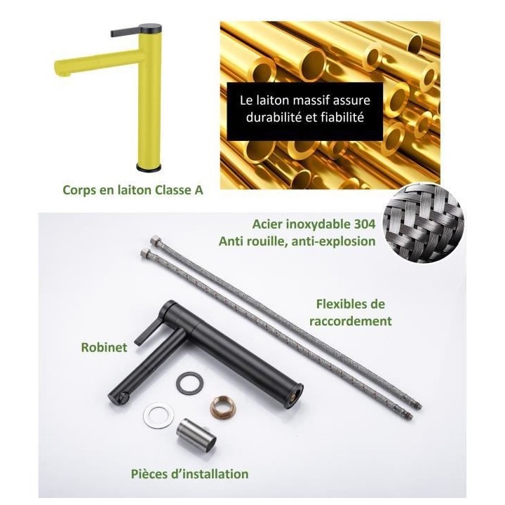 Mitigeur pour vasque et lavabo - Mécanique - OCEANIC - Noir mat - Dro