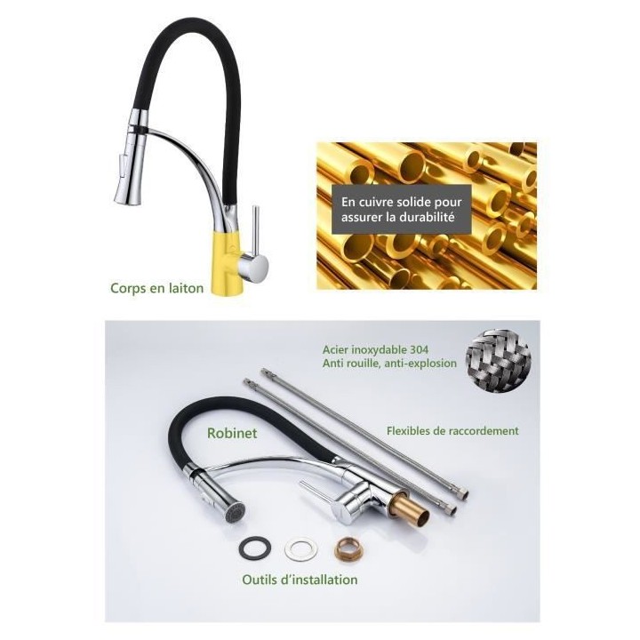 Robinet de cuisine - Mitigeur mécanique - Rotatif 360° - OCEANIC - A
