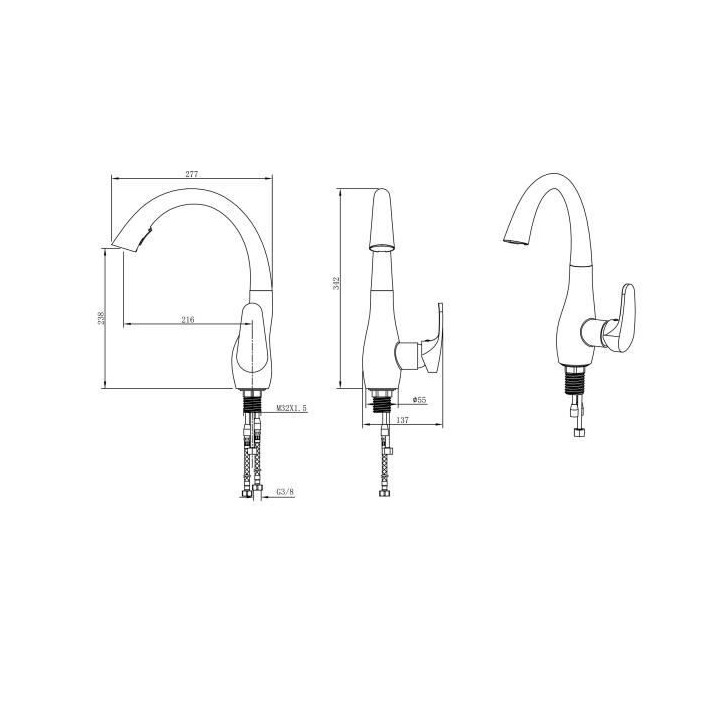 Robinet de cuisine - Mitigeur mécanique - Rotatif 360° - 2 jets - OC