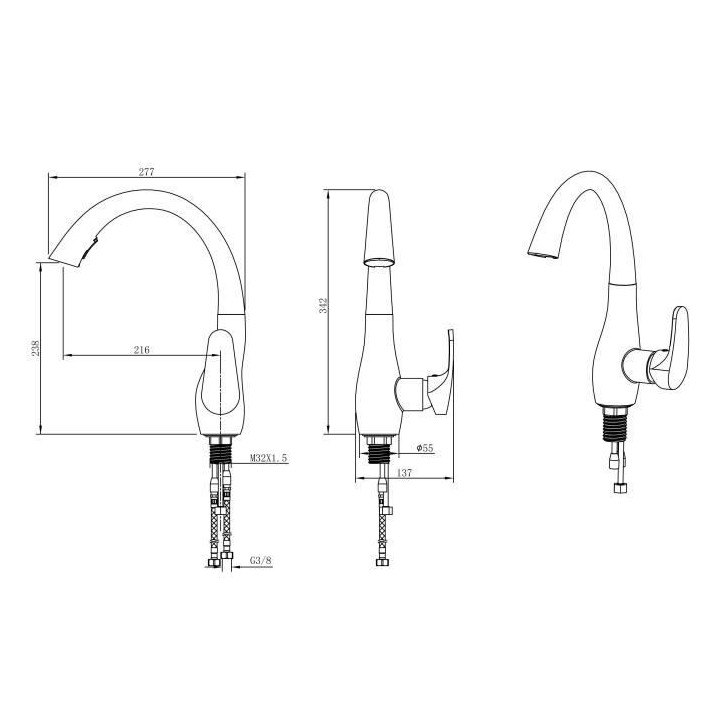 Robinet de cusine - Mitigeur mécanique - Noir mat - Rotatif 360° - 2