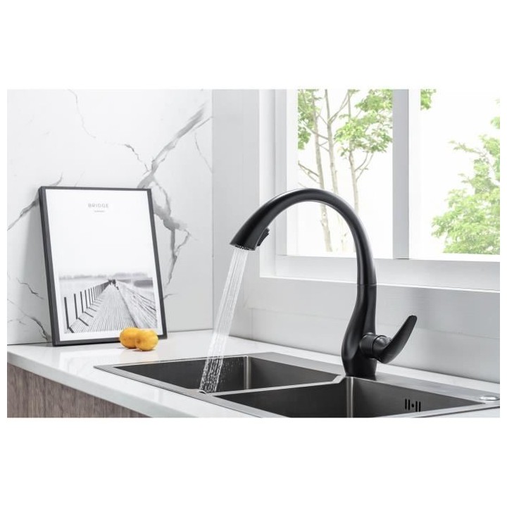 Robinet de cusine - Mitigeur mécanique - Noir mat - Rotatif 360° - 2