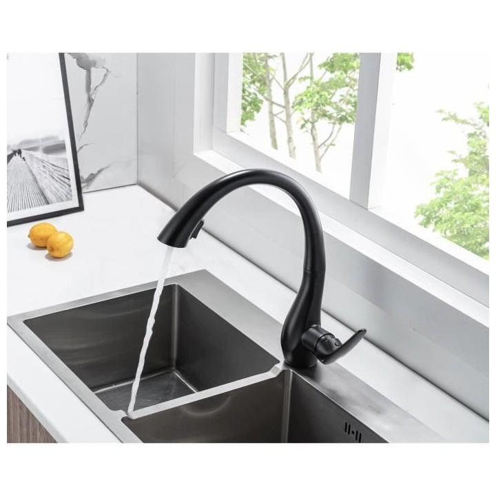 Robinet de cusine - Mitigeur mécanique - Noir mat - Rotatif 360° - 2