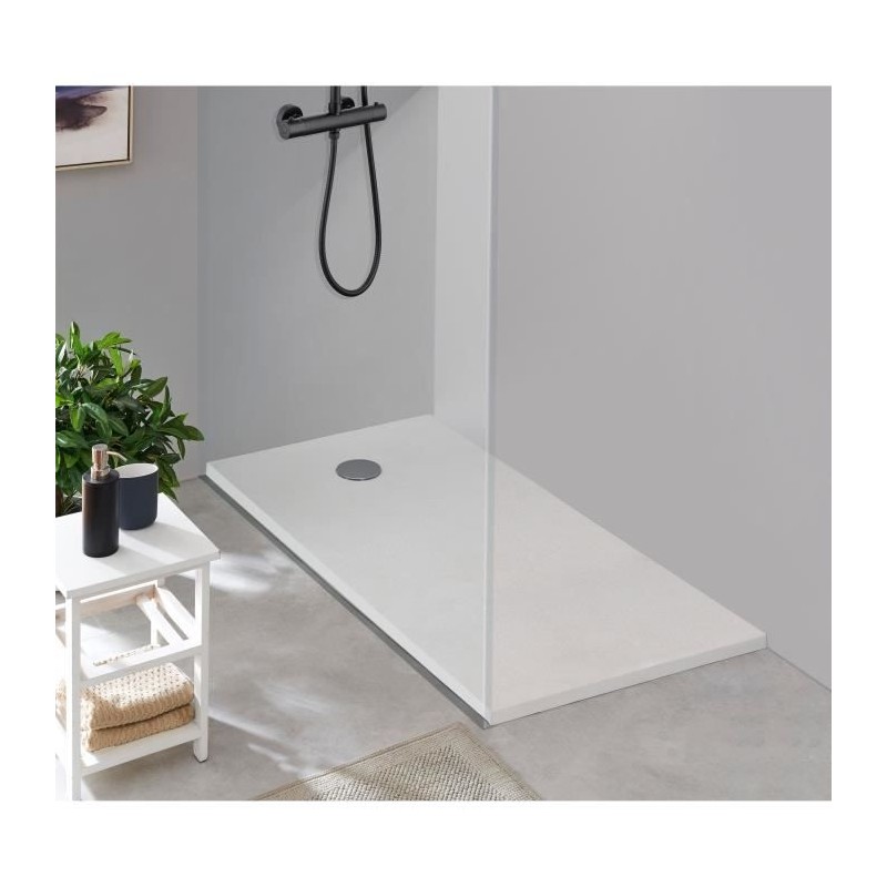 Receveur de douche en résine - Rectangulaire - 160x90x3,5 cm - OCEANIC - Blanc - Bonde de vidage et pieds fournis - Morenã