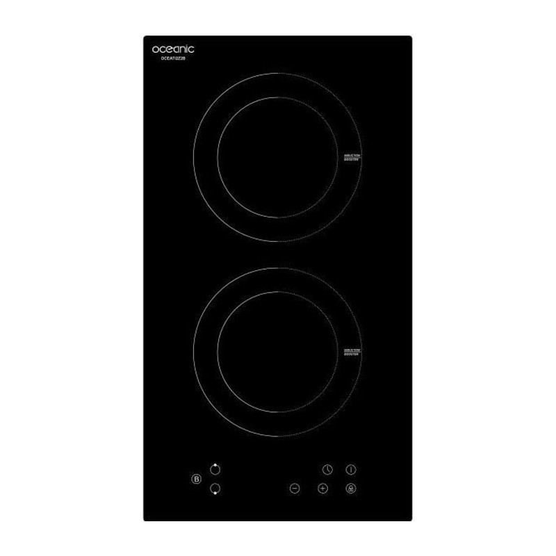 Plaque de cuisson induction encastrable - OCEANIC - 2 zones - L28,8 x P52cm - OCEATI2Z2B - 2 boosters - Revetement verre - Noir