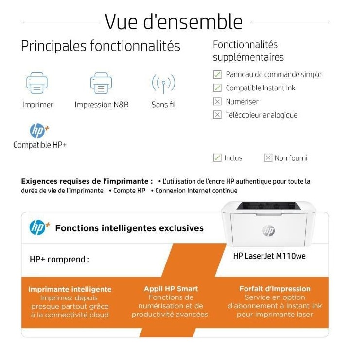 HP LaserJet M110we Imprimante monofonction Laser noir et blanc - 6 moi