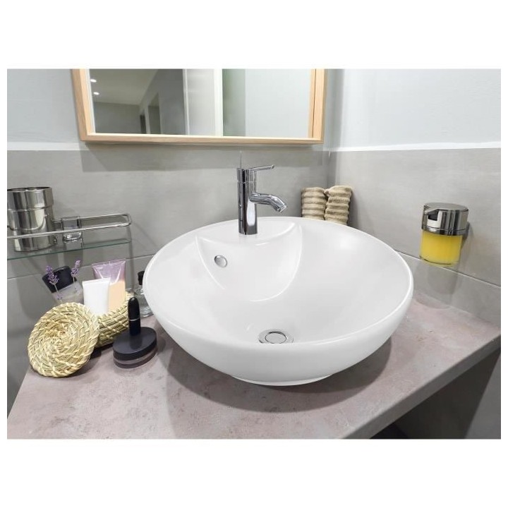 Vasque a poser en céramique forme bol OCEANIC - 41x41x18,5 cm Tanã