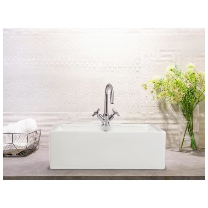 Vasque a poser en céramique forme carrée OCEANIC - 38x38x12 cm Lenã