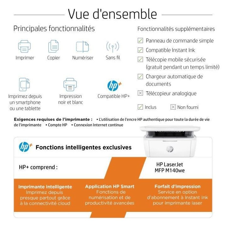 HP LaserJet M140we Imprimante multifonction Laser noir et blanc - 6 mo