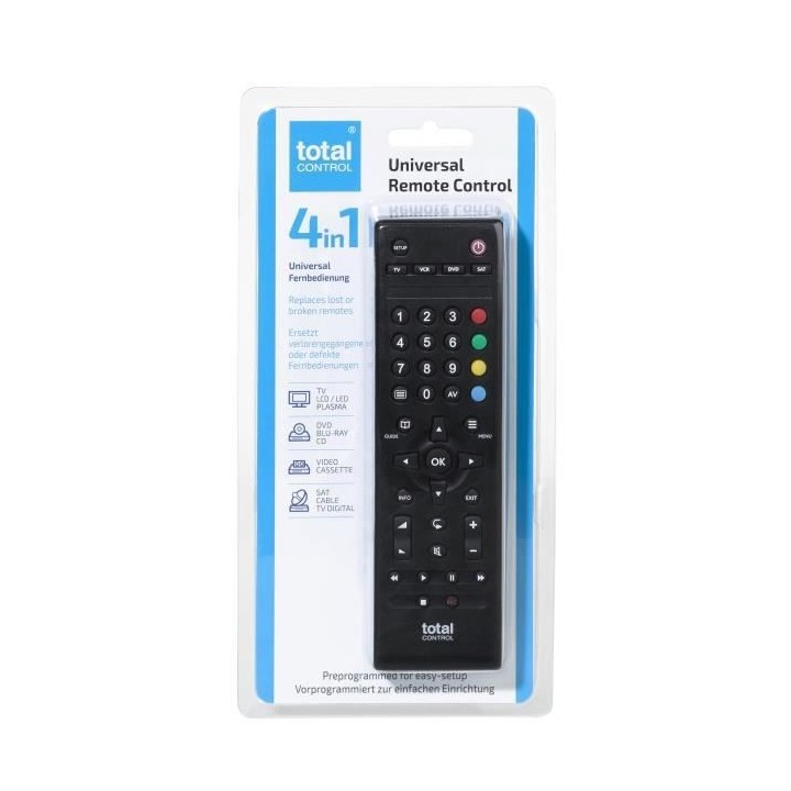 TOTAL CONTROL URC1745 - Télécommande universelle 4 en 1 pour TV, lec
