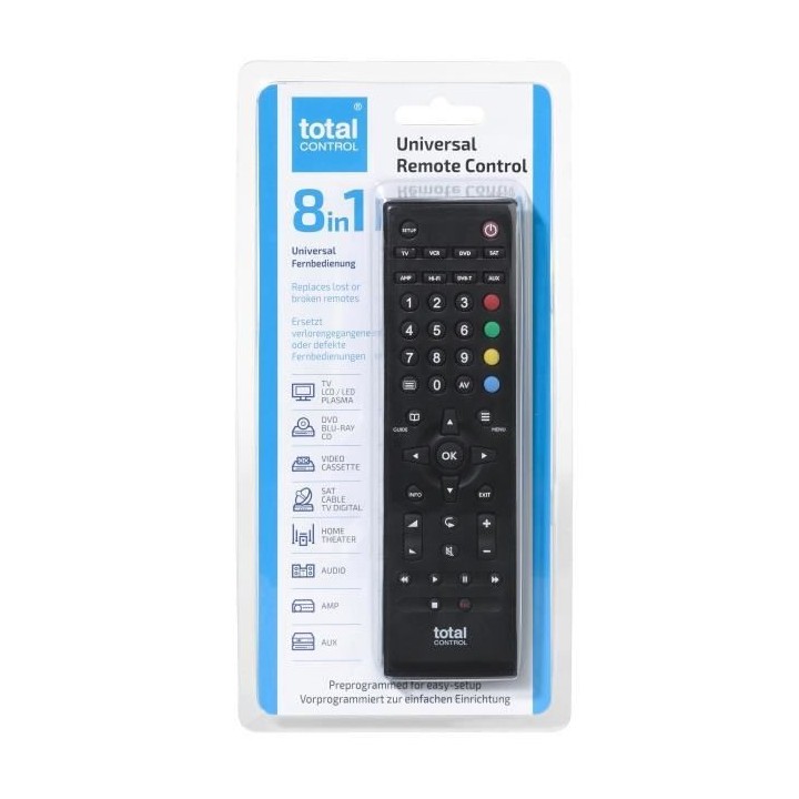 TOTAL CONTROL URC1785 - Télécommande universelle 8 en 1 pour TV, lec