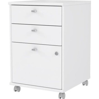 PALMA Caisson sur roulettes a clés - 3 tiroirs - Décor papier blanc