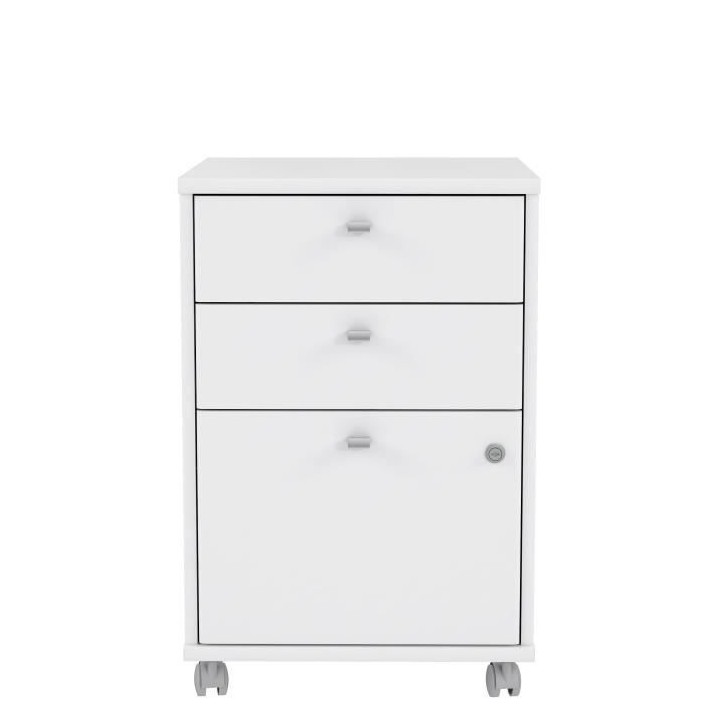 PALMA Caisson sur roulettes a clés - 3 tiroirs - Décor papier blanc