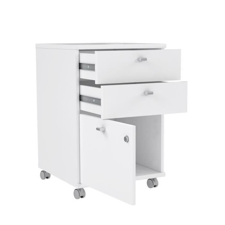 PALMA Caisson sur roulettes a clés - 3 tiroirs - Décor papier blanc
