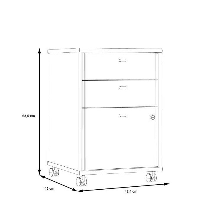PALMA Caisson sur roulettes a clés - 3 tiroirs - Décor papier blanc