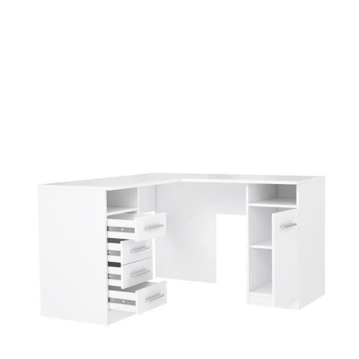 TOLEDE Bureau d'angle 1 porte 4 tiroirs - Décor papier blanc - L 125
