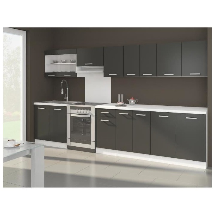 ULTRA Cuisine complete avec plan de travail L 3m20 - Gris mat