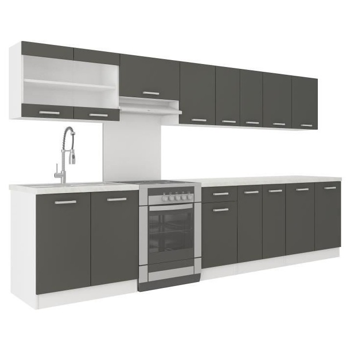 ULTRA Cuisine complete avec plan de travail L 3m20 - Gris mat