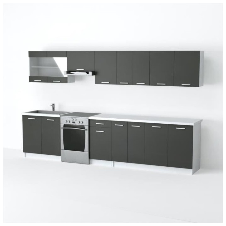 ULTRA Cuisine complete avec plan de travail L 3m20 - Gris mat