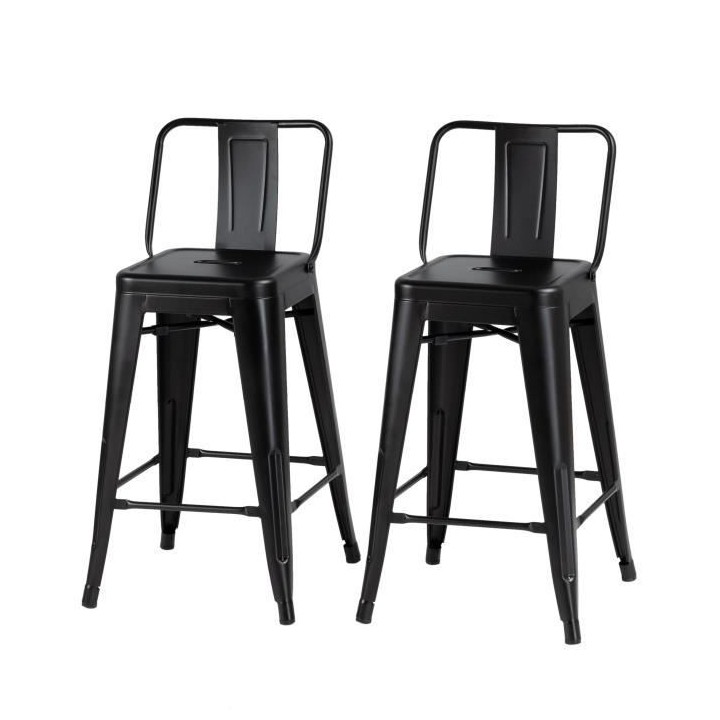 FACTORY Lot de 2 tabourets industriel en métal - Noir - L 30,5 x P 30