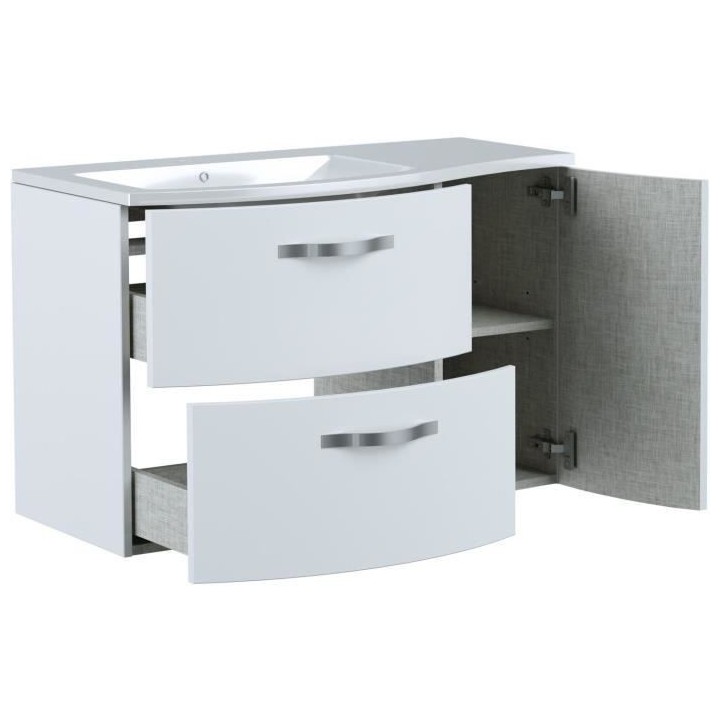 ONDE Meuble de Salle de bain simple vasque L 90cm - Blanc brillant