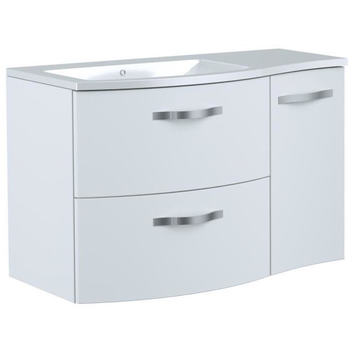 ONDE Meuble de Salle de bain simple vasque L 90cm - Blanc brillant