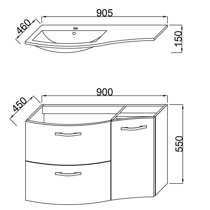 ONDE Meuble de Salle de bain simple vasque L 90cm - Blanc brillant