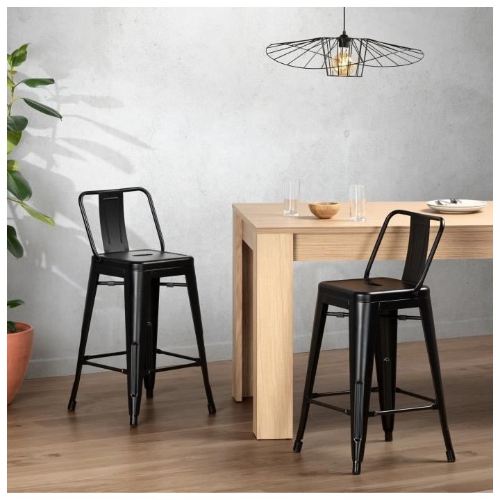 FACTORY Lot de 2 tabourets industriel en métal - Noir - L 30,5 x P 30