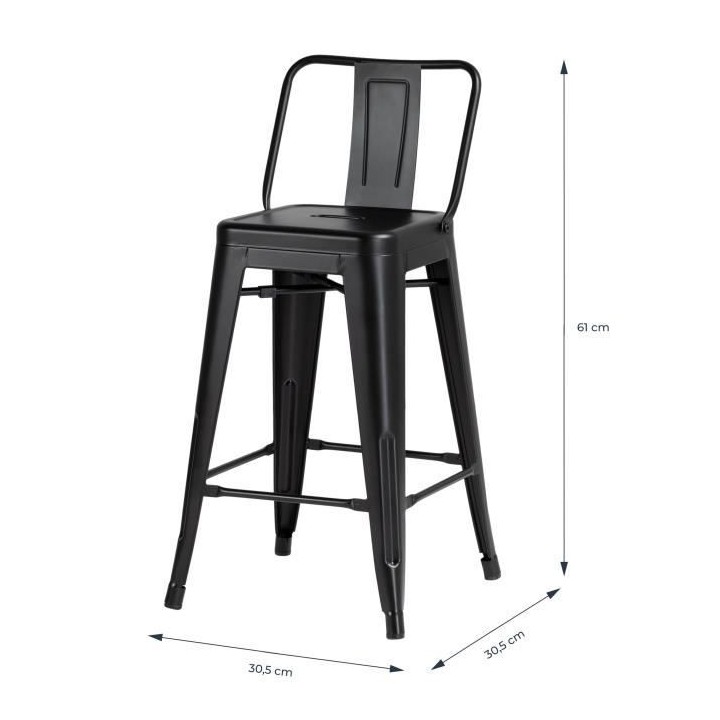 FACTORY Lot de 2 tabourets industriel en métal - Noir - L 30,5 x P 30