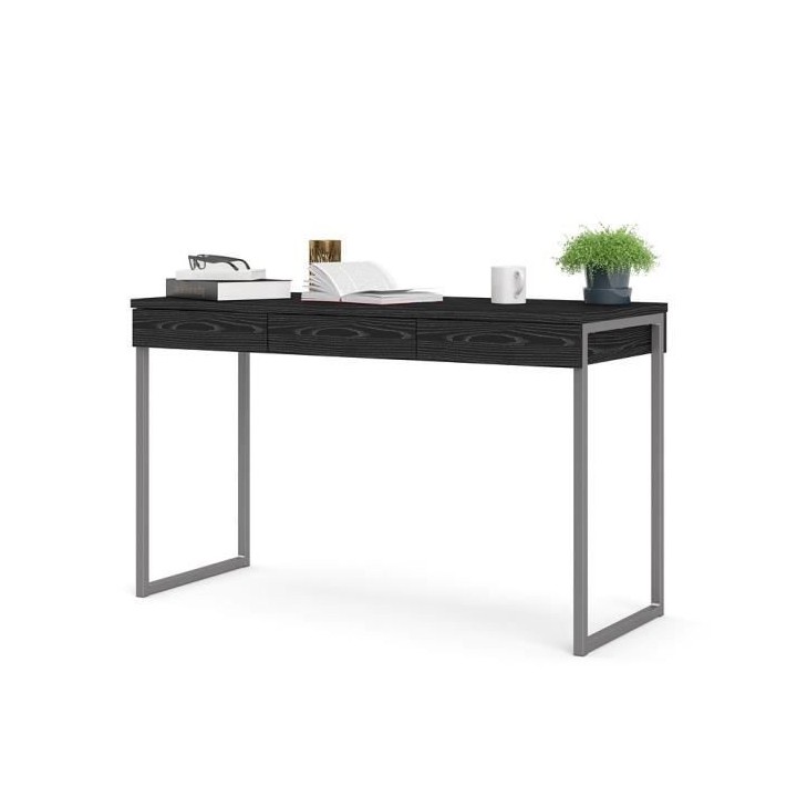 TVILUM Bureau 3 tiroirs - Décor frene noir - L 125,8 x P 51,6 x H 76,