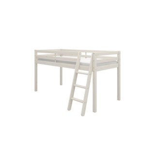 Lit mi-hauteur enfant - 90 x 190 cm - Pin massif blanchi - Sommier inc