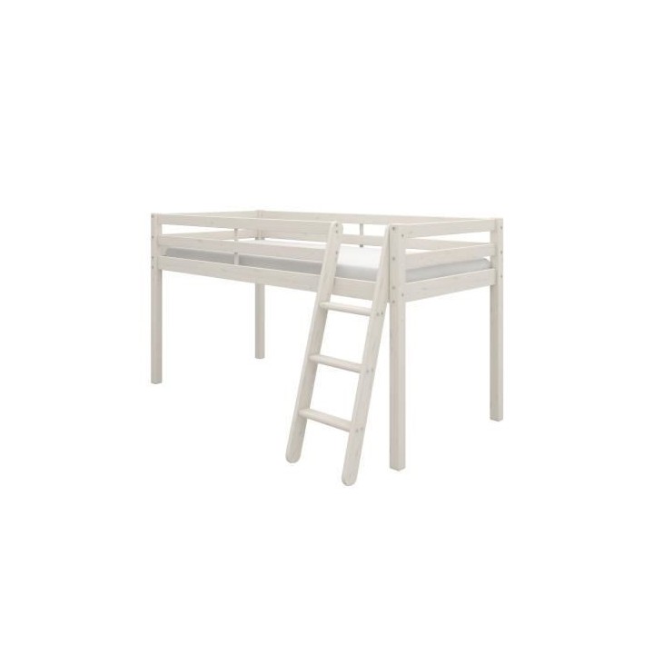 Lit mi-hauteur enfant - 90 x 190 cm - Pin massif blanchi - Sommier inc