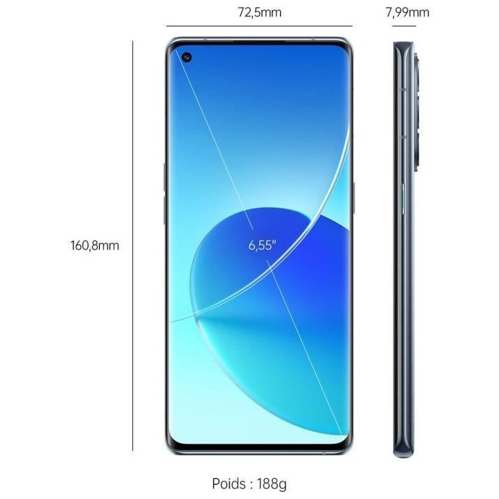 OPPO Reno6 Pro 256Go 5G Gris