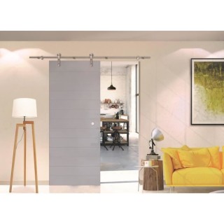 OPTIMUM - Porte coulissante en verre dépoli ciselé gris + rail appar